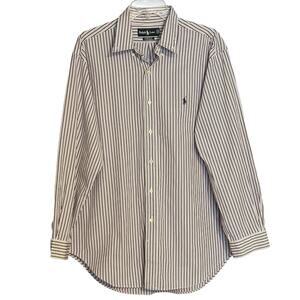 Vintage Ralph Lauren Classic Fit Oxford Shirt Purple Navy Striped Sz 16.5 32/33